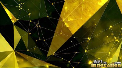 Yellow geometric shapes connected by thin white lines