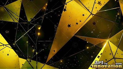 Little black stars dot folded yellow triangles through a dark surface