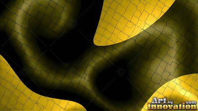 Curved yellow tiled shapes twist over dark shadows