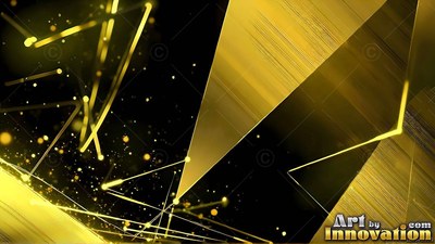 Gold geometric planes and bright yellow lines over black background