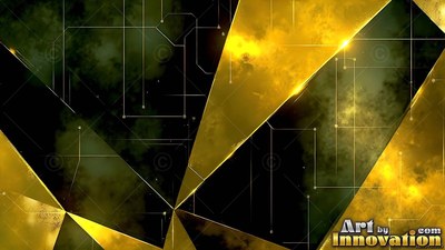 Geometric gold and black triangles mixed with thin circuit board lines