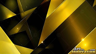 Sharp gold geometric planes over a dark background