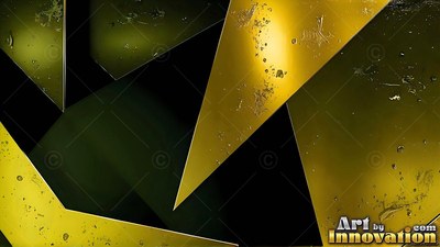 Yellow geometric shapes and sharp triangles on a dark background