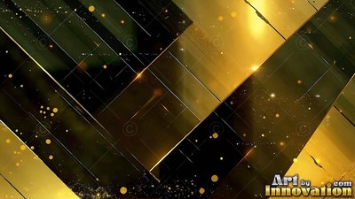On a dark background, polished gold plates cross with bright specks of light