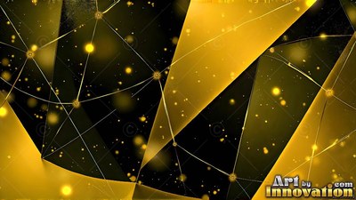Spanning a black space, sharp gold triangles connect with thin lines and dots