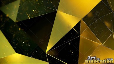 Angled sharply across the dark surface, folded gold geometric facets rise up