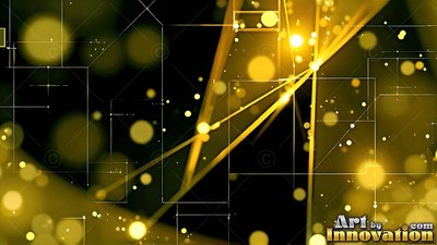In a dark area, bright yellow light dots float along thin white geometric lines
