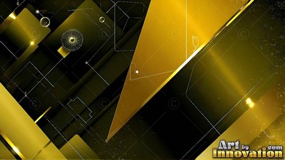 Gold geometric planes and white lines on black background