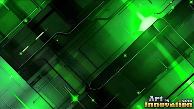 Diagonal green circuit boards cross over each other with bright lights