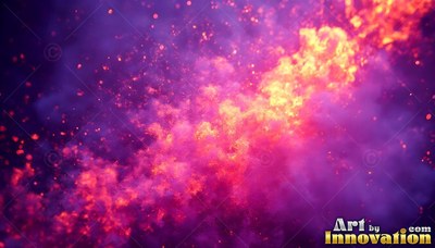 Bright pink smoke and yellow fire drifting across dark purple clouds