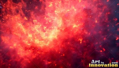 Red and yellow fiery clouds burning in dark space