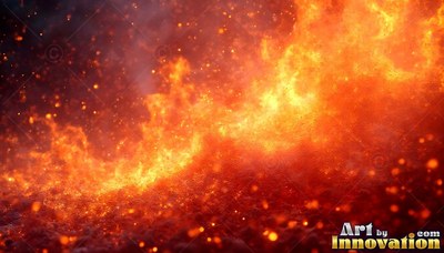 Burning across dark ground, bright orange flames send sparks into the air