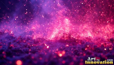 Rising from the ground, bright pink sparks scatter through thick purple smoke
