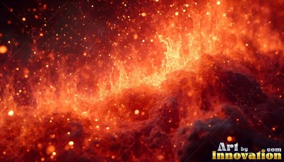 Vivid orange tongues of fire licking upward with scattered sparks over a dark cloud