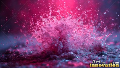 Pink water splashes upward against deep magenta light and purple shadows