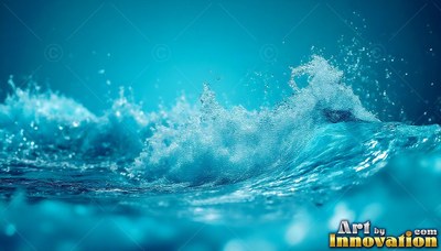 White spray on the crest of a blue ocean wave churning in bright daylight