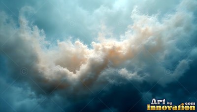 Wisps of pale orange drift across a swirling cloud inside a midnight blue sky