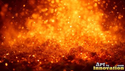 Warm orange sparks floating above rough dark ground