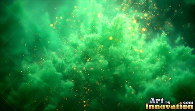 Green smoke clouds with yellow specks of light floating in the air