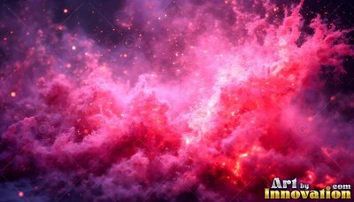 Pink smoke billows upward through the dark, lit from within by bright yellow sparks