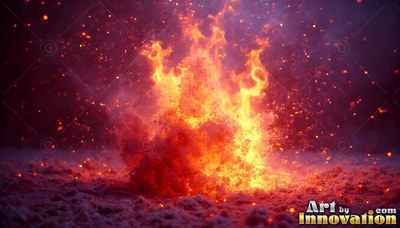 Orange and yellow flames erupting from the ground with sparks