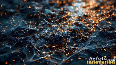 Dark rocky ground covered in a mesh of orange sparks and lines