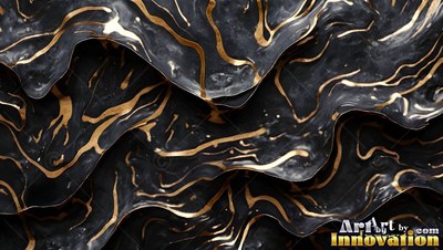 Wavy black marble layers with streaks of gold mineral veins