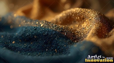 Gold sand and textured cloth curve together under soft warm light
