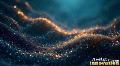 Glittering gold and shadowy blue sand dunes in soft light