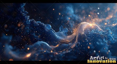 Dark blue dust wave dotted with bright golden specks