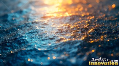 Rough water ripples close up, catching warm golden sunlight across deep blue waves