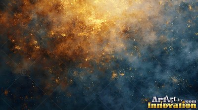 Drifting across deep blue space, a cloud of gold dust shines like bright smoke
