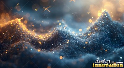 Rising in soft ridges, blue glittery sand catches warm golden light sparks