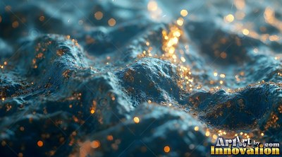 Rough blue ridges sprinkled with warm gold lights