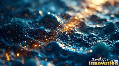Rough blue water rises into small mounds with sparkling golden highlights