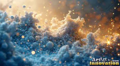 Blue textured foam rises into peaks caught in warm golden light