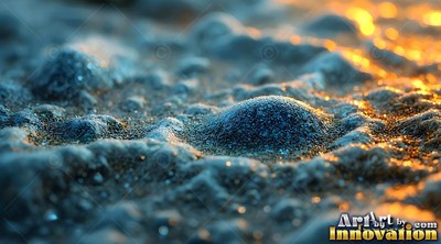 Resting in frozen sand, small gray stones catch the orange morning sun