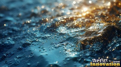 Textured blue water reflecting bright golden sunlight