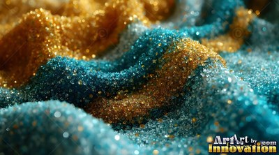 In soft light, rolling dunes of blue and gold glitter ripple like fabric