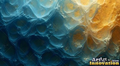 Blue and golden fluid forming rounded textured pockets