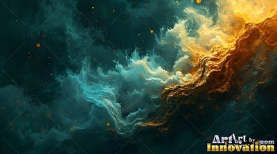 Clouds of teal and gold smoke churn together under bright yellow light