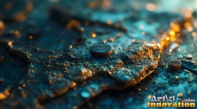 Tilted at a low angle on rough ground, textured metal shines in warm light