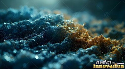 Blue and gold sand grains in soft focus light