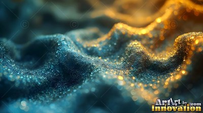 Rolling waves of blue and golden glitter catching soft light