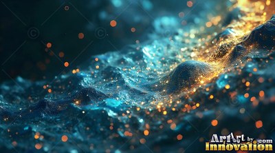 Seen from an angle above, blue water flows with golden sparkles