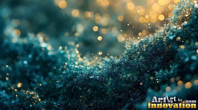 Dark green moss with soft circles of yellow light scattered around it