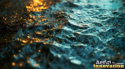 Rough ocean water reflecting blue and yellow light