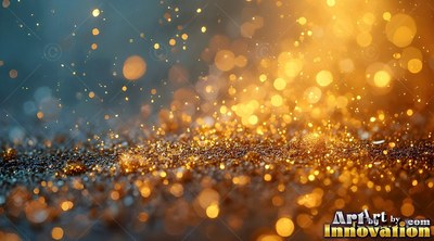 Spread close over dark ground, bright gold sparkles drift in warm light