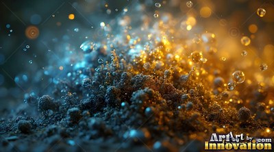 Close up of dark soil with bubbles under blue and warm light