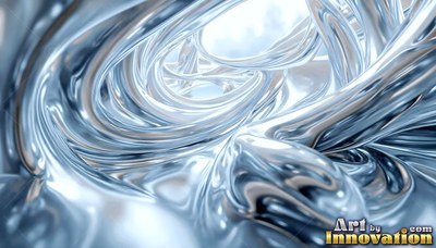 Curving inward through a bright room, shiny liquid chrome forms arches